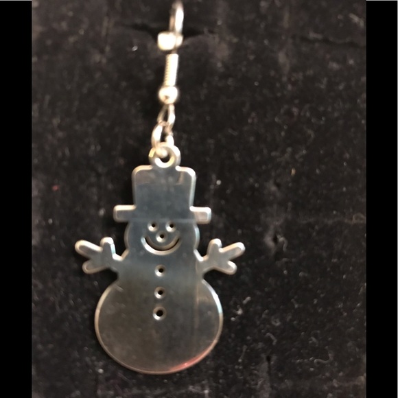Silver Mr & Mrs Snowman Dangly Earrings - Picture 3 of 5